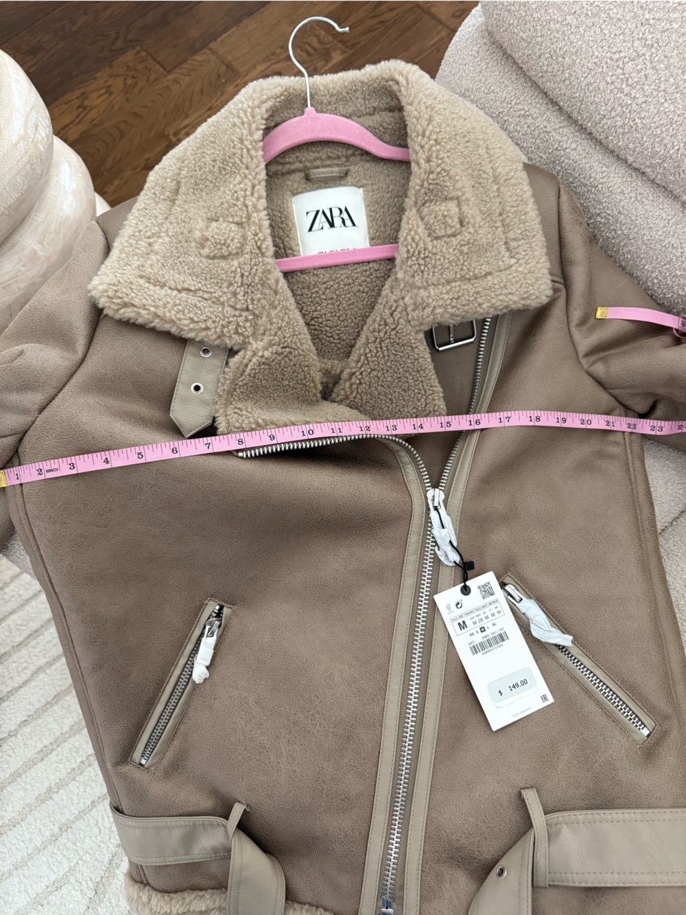 ZARA Taupe Faux Shearling Moto Jacket - Picture 4 of 4